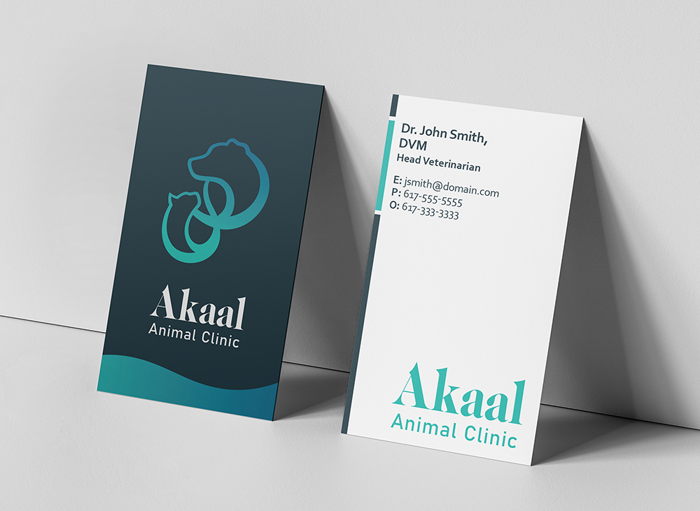Business cards for Akaal Animal Clinic, a veterinary office.