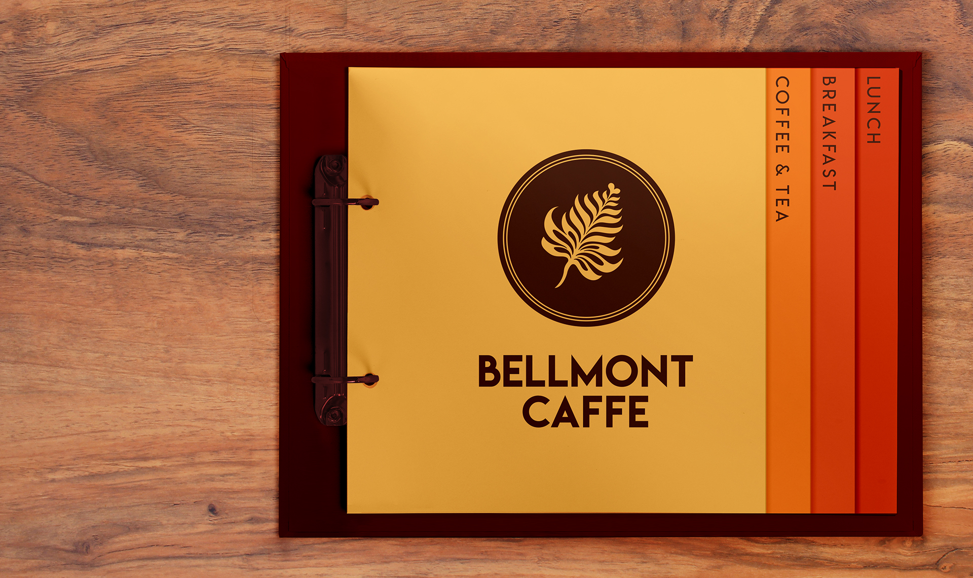 Menu mockup with logo for Bellmont Caffe, a local coffee shop.