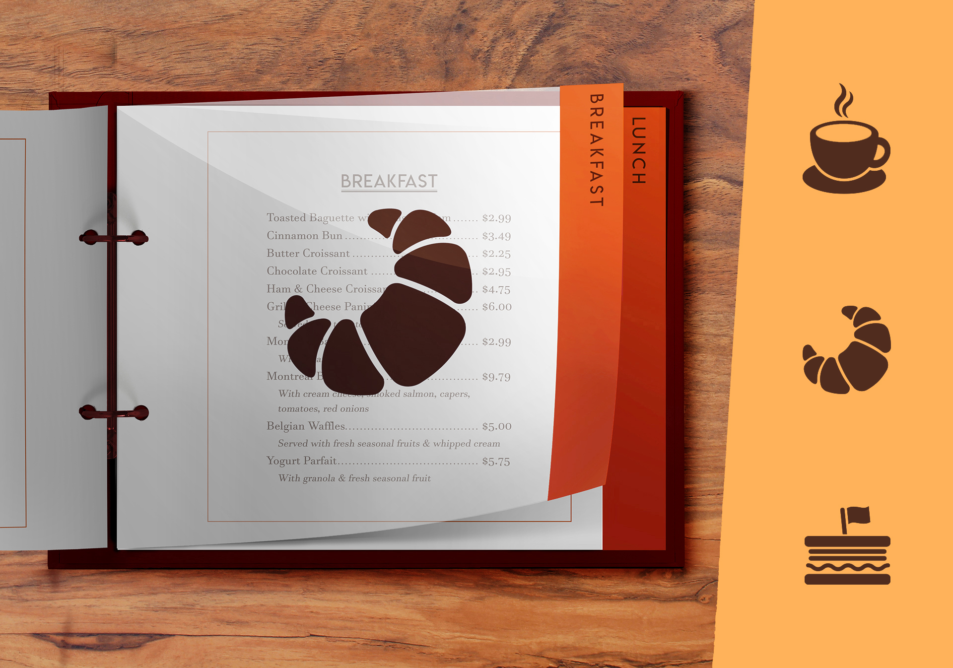Menu mockup with logo for Bellmont Caffe, a local coffee shop.