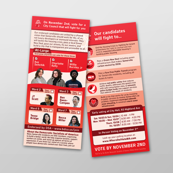 Palm card for Boston DSA that targets multiple wards.