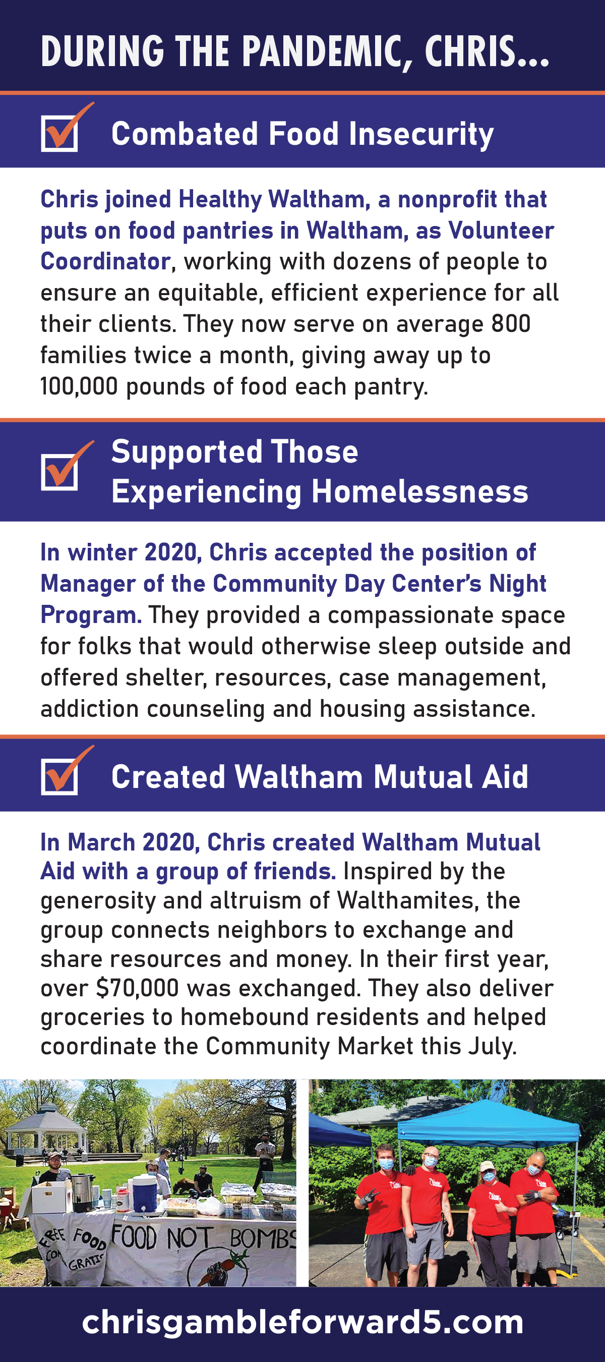 Palm card about Chris's experiences during the pandemic.