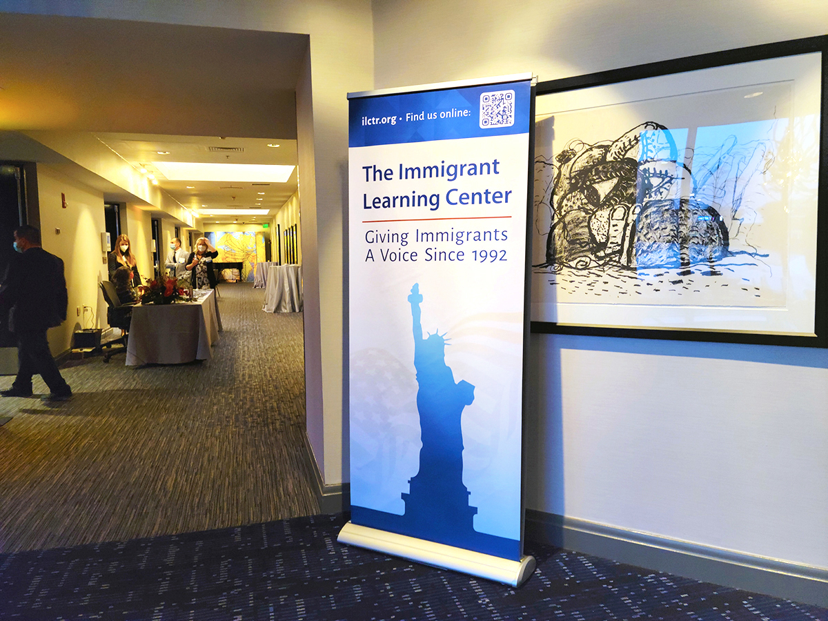 Pop-up banner for the 2022 Barry M. Portnoy Immigrant Entrepreneur Awards hosted by The Immigrant Learning Center.