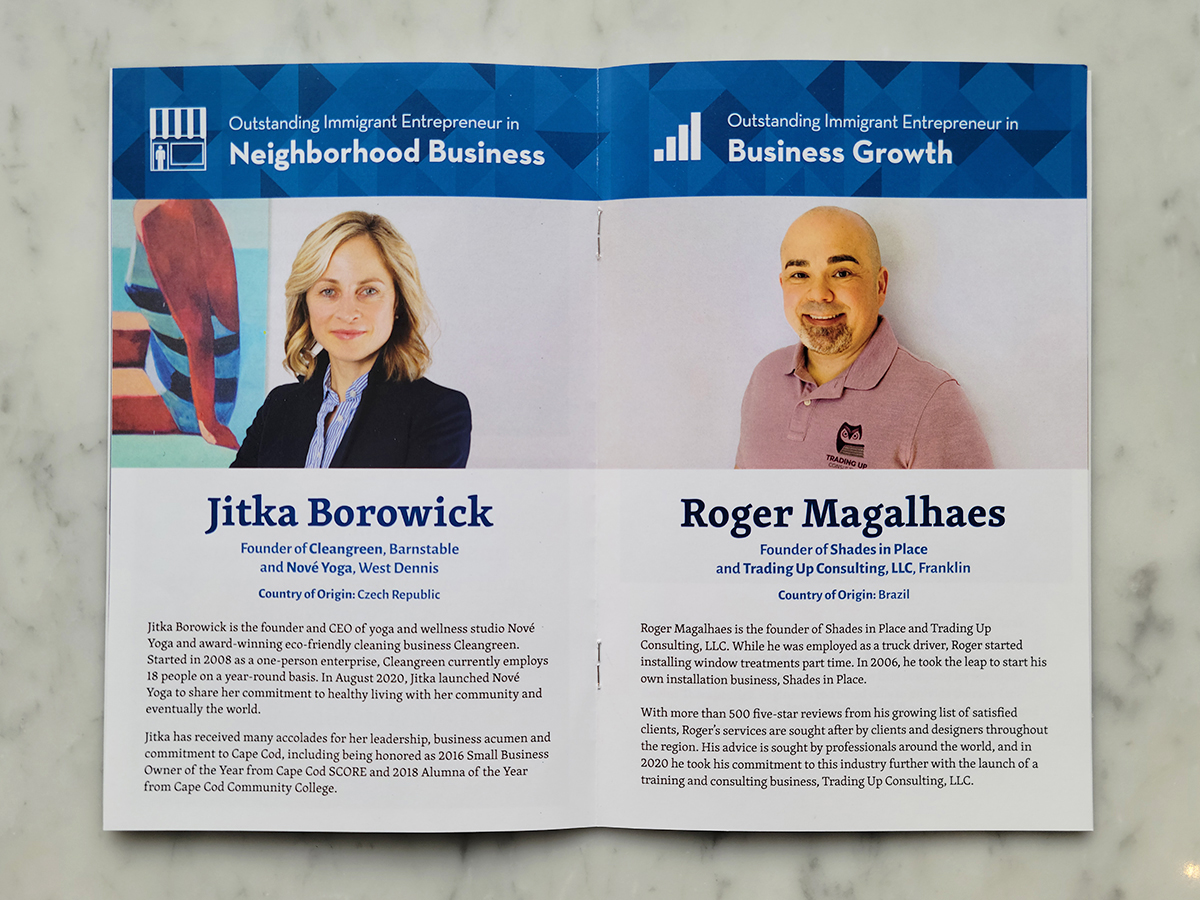 Program book for the 2022 Barry M. Portnoy Immigrant Entrepreneur Awards hosted by The Immigrant Learning Center.