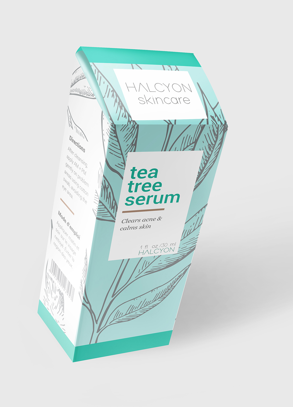 Box mockup for Halcyon Skincare.