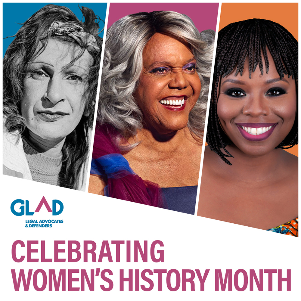 Social media graphic celebrating Women's History Month for GLBTQ Legal Advocates and Defenders (GLAD).