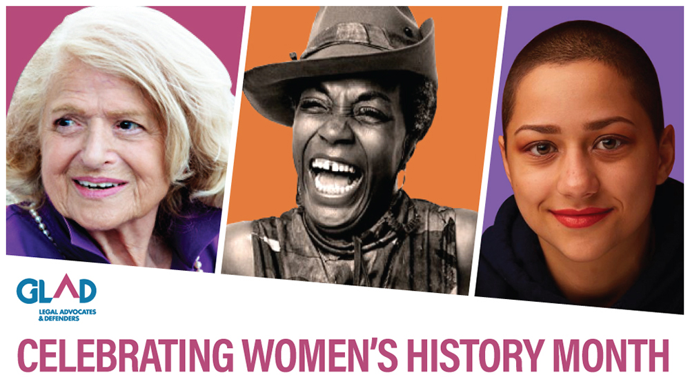 Social media graphic celebrating Women's History Month for GLBTQ Legal Advocates and Defenders (GLAD).